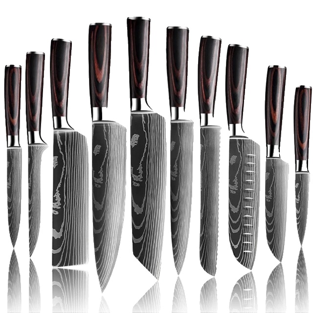 Küchenmesser Set, Laser-damaskus-muster, Ergonomischer Griff, 10 Pcs Wertset