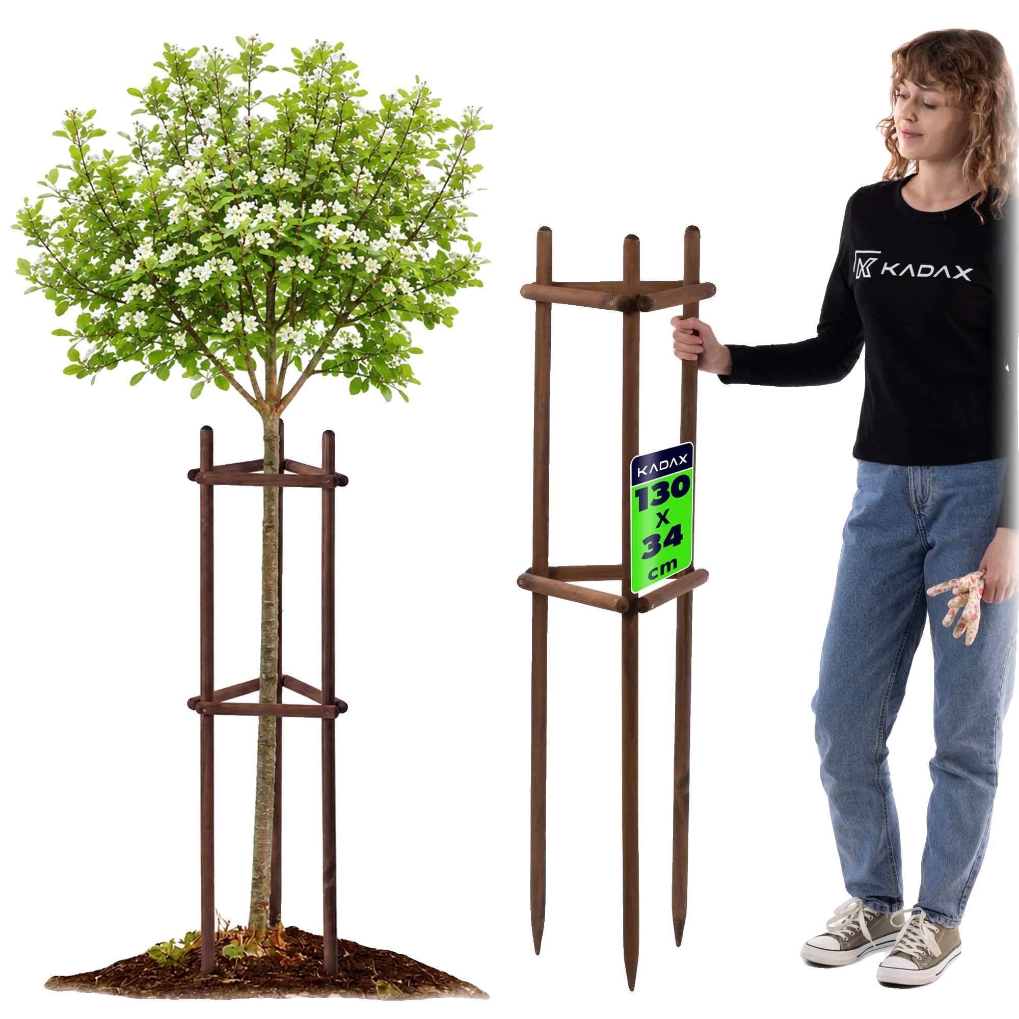 Pflanzenstütze, Buchenholzmaterial, 130 Cm Höhe, Dreibeinstruktur, 28 Mm Pfahldurchmesser, Geeignet Für Junge Bäume Und Sträucher