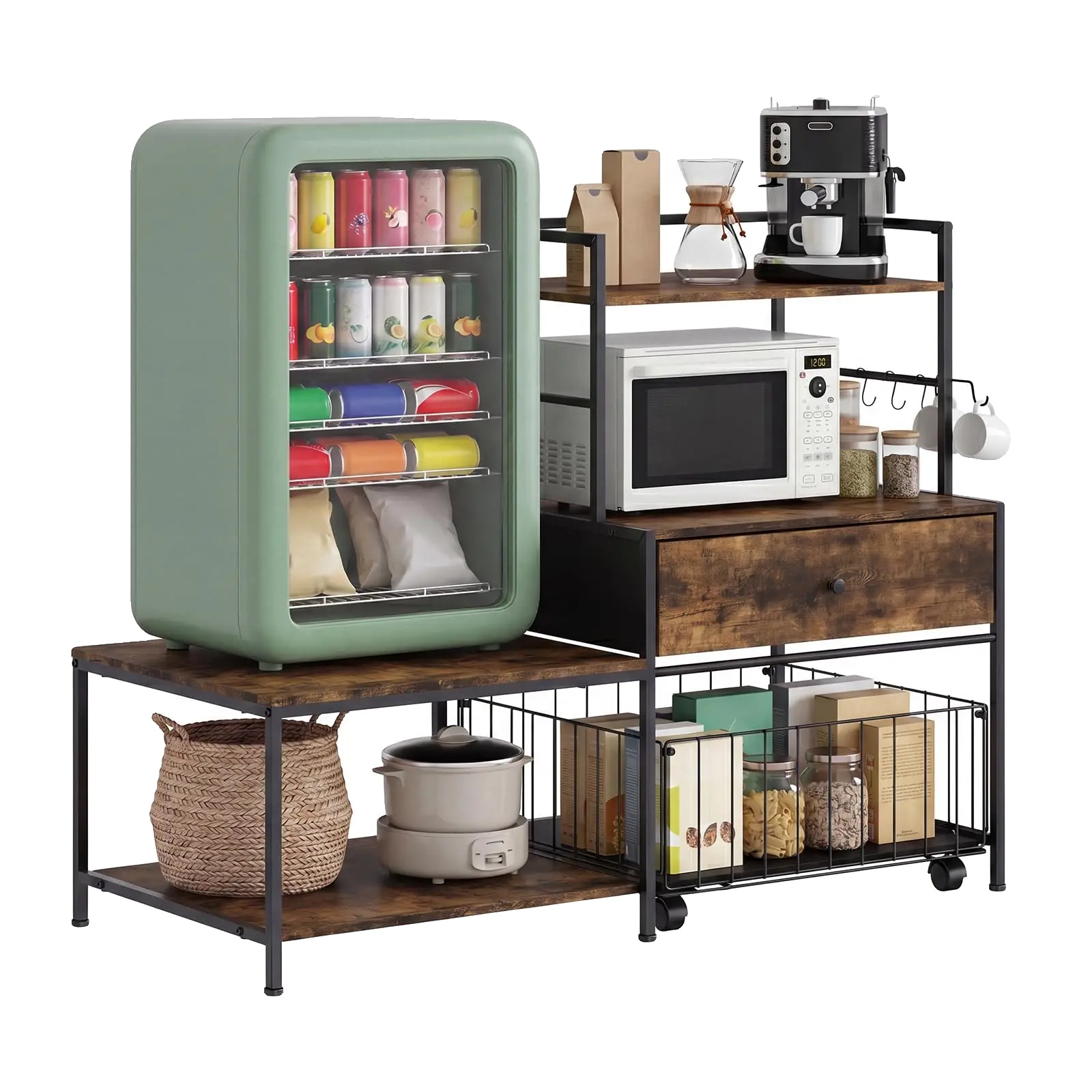 Mini-kühlschrankständer, Multifunktionaler Organizer, Freistehendes Design, Braun