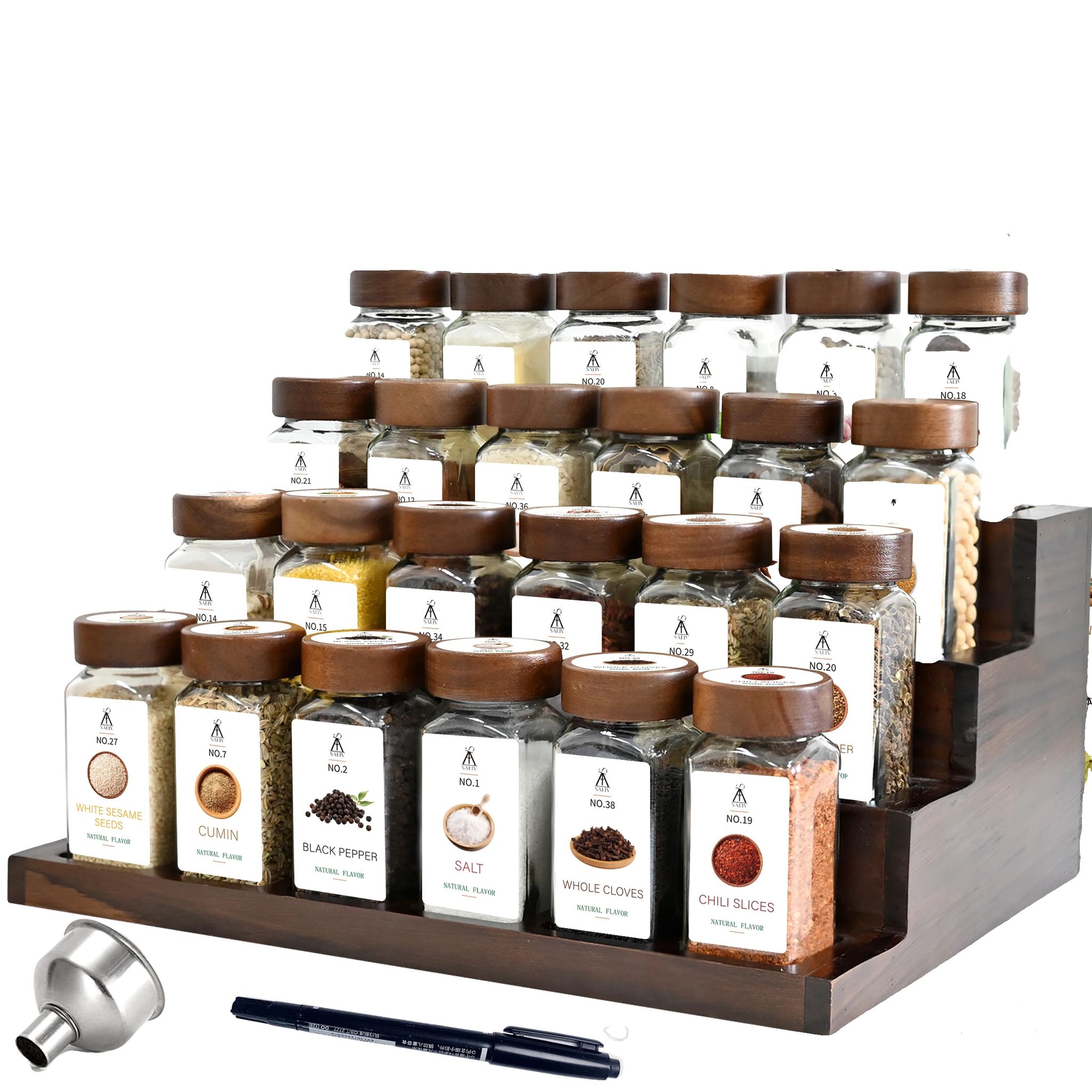 Gewürzglas-set, Umweltfreundliche Materialien, 24 Gläser Enthalten, 24 Rosenholz-gewürzgläser