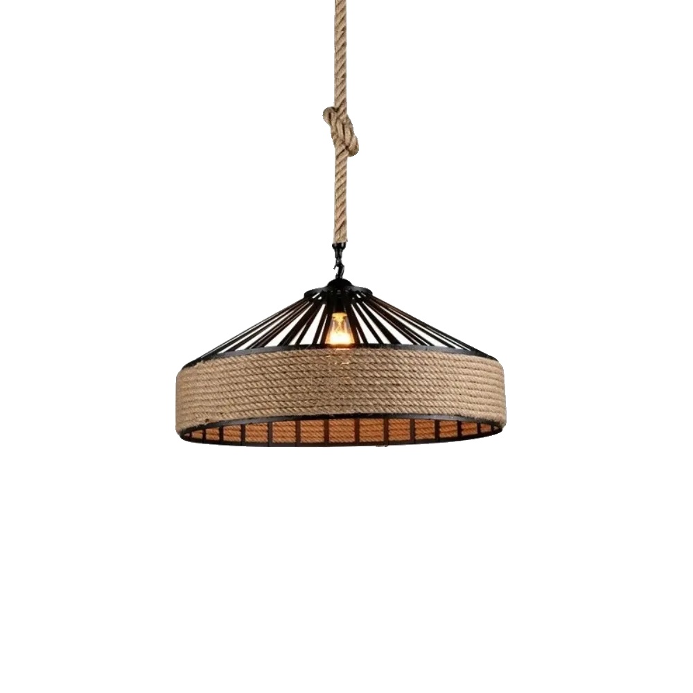 Pendelleuchte, Industrielles Ästhetik, Robuste Eisen- Und Hanfseil-konstruktion, Durchmesser 30cm, Keine Glühbirne