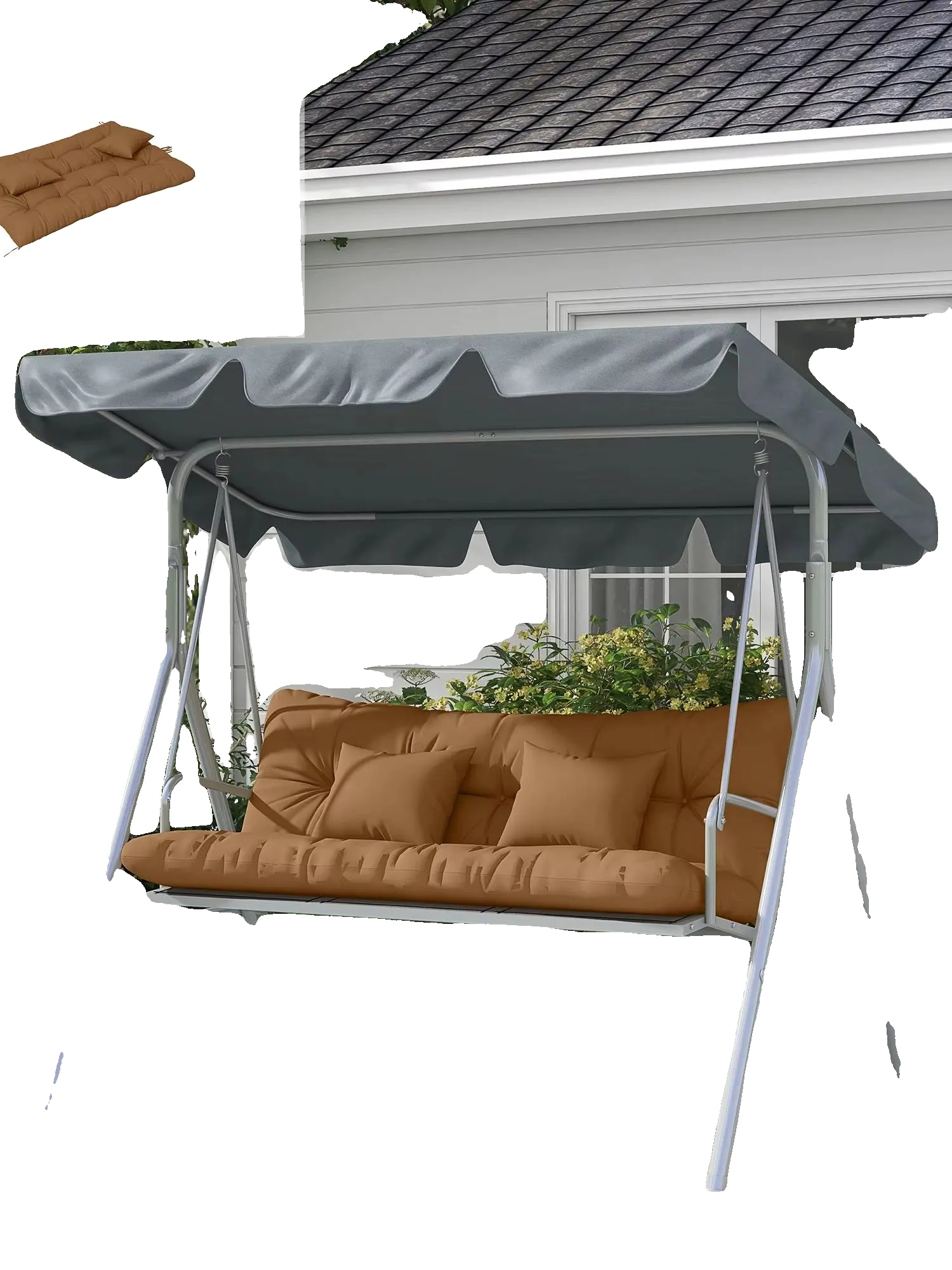 Sitzkissen, Wasserdichtes Material, Gestepptes Design, Dicke Ersatzpolster Für Gartenbank, Braun