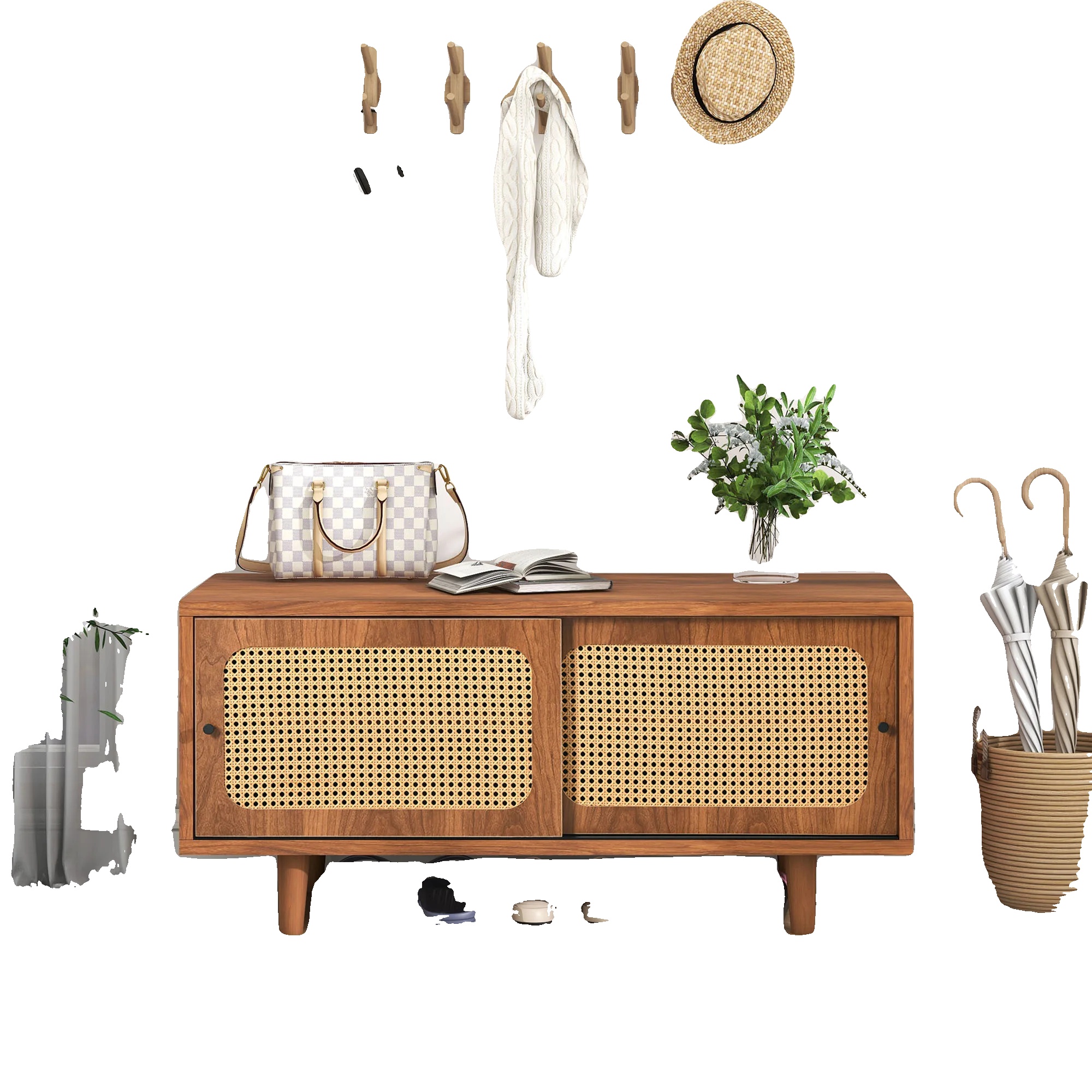 Sideboard, Multifunktionale Aufbewahrung, Stilvolles Rustikales Design, Walnuss - Spanplatte