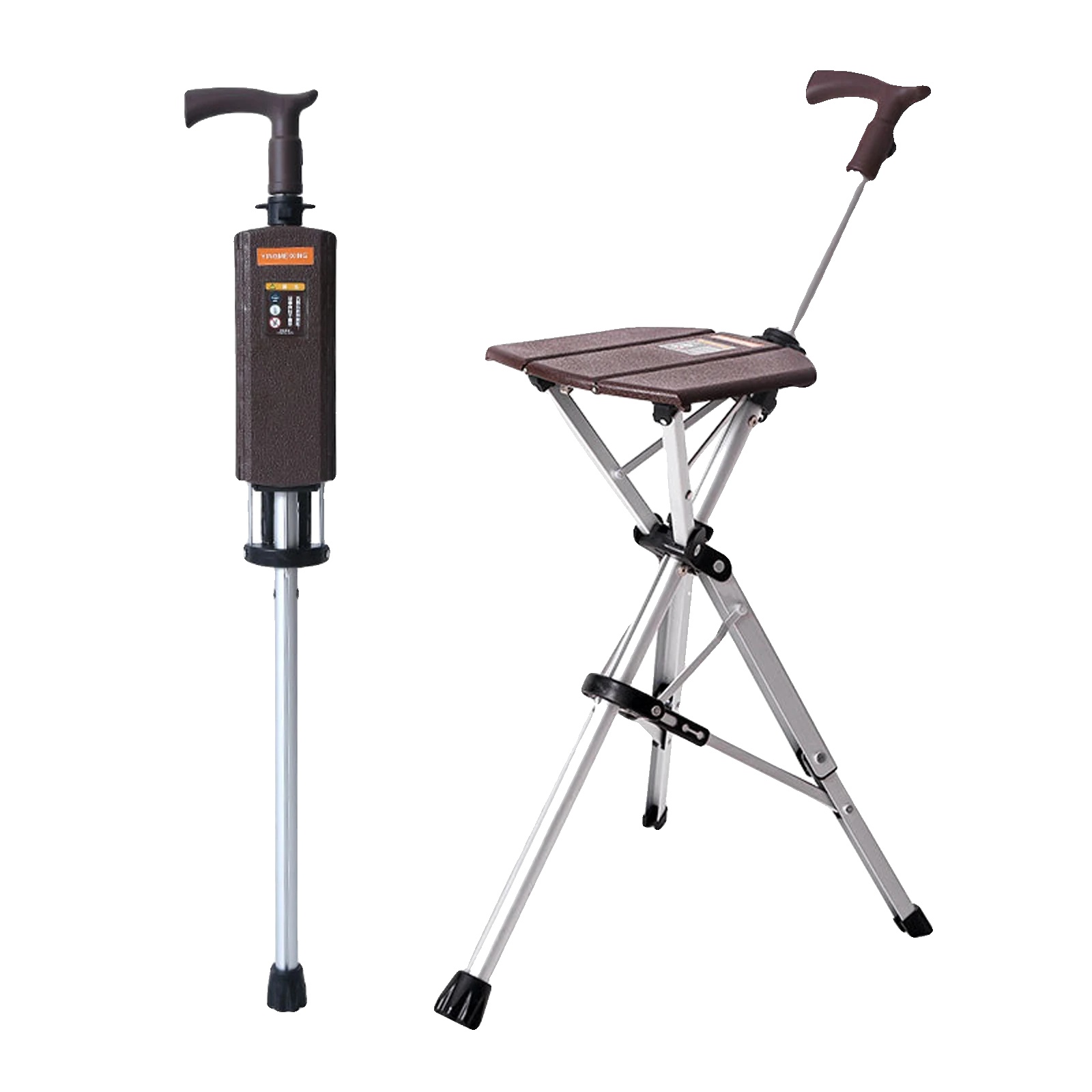 Gehstock Mit Sitz, Verstellbare Höhe, Tragbares Design, Braun