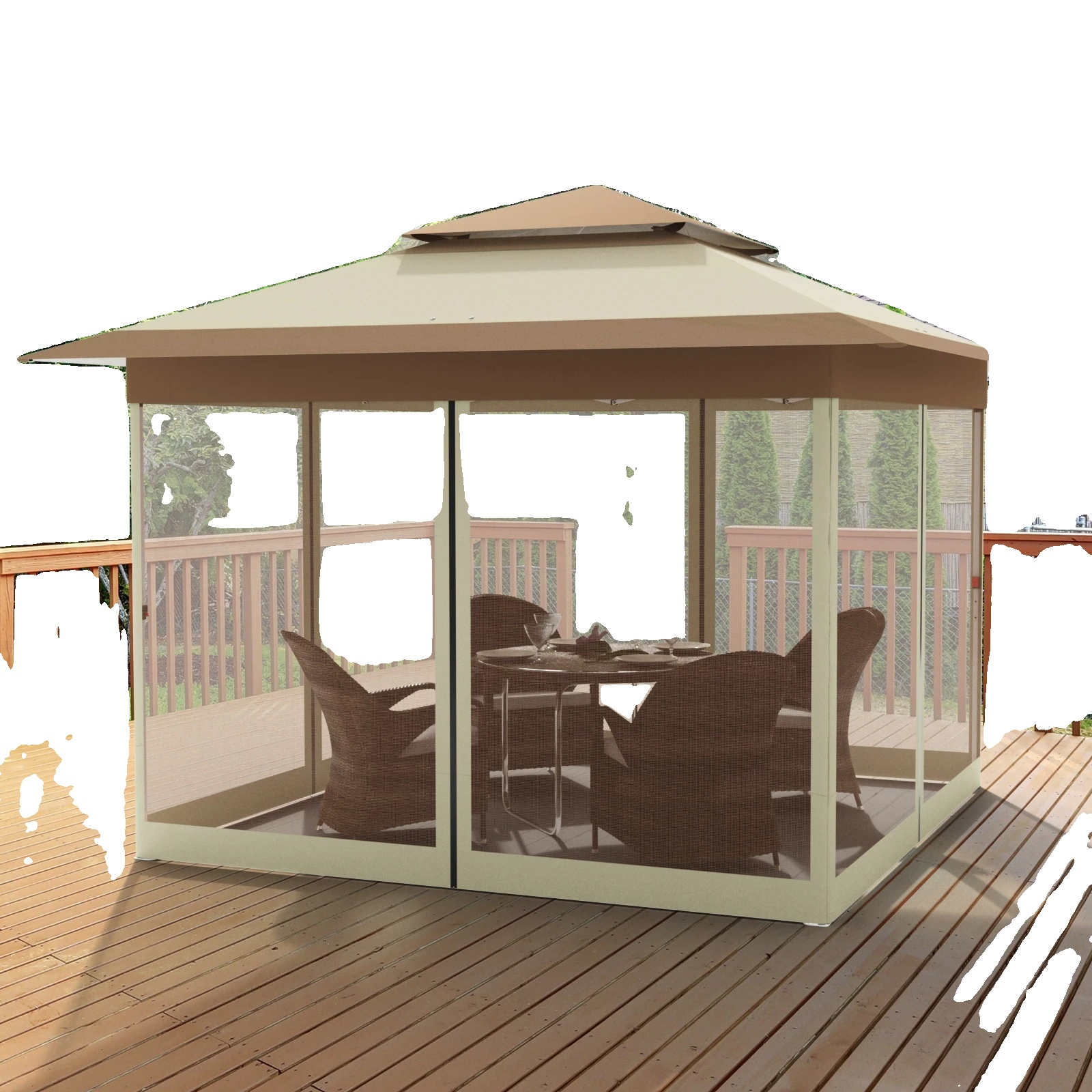 Outdoor-gazebo-überdachung, Wasserdicht, Höhenverstellbar, Khaki Und Brown