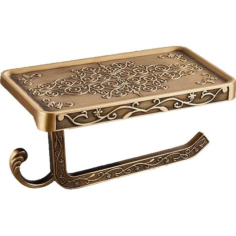 Vintage-toilettenpapierhalter Mit Geschnitzten Blumenmotiven Und Ablagen – Badezimmerregal Aus Aluminium In Bronzeoptik – Dekorativer, Wandmontierter Toilettenpapierhalter Für Badezimmer/ankleidezimme