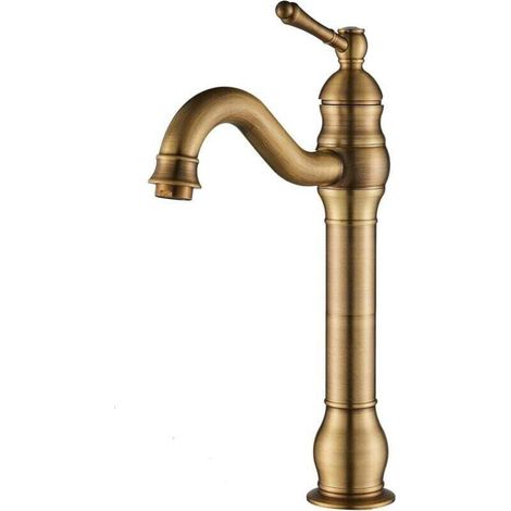 Vintage-waschtischarmatur Aus Bronze, 360° Drehbar, Einhebelmischer, Hoher Auslauf, Wahlweise Warm- Und Kaltwasser.