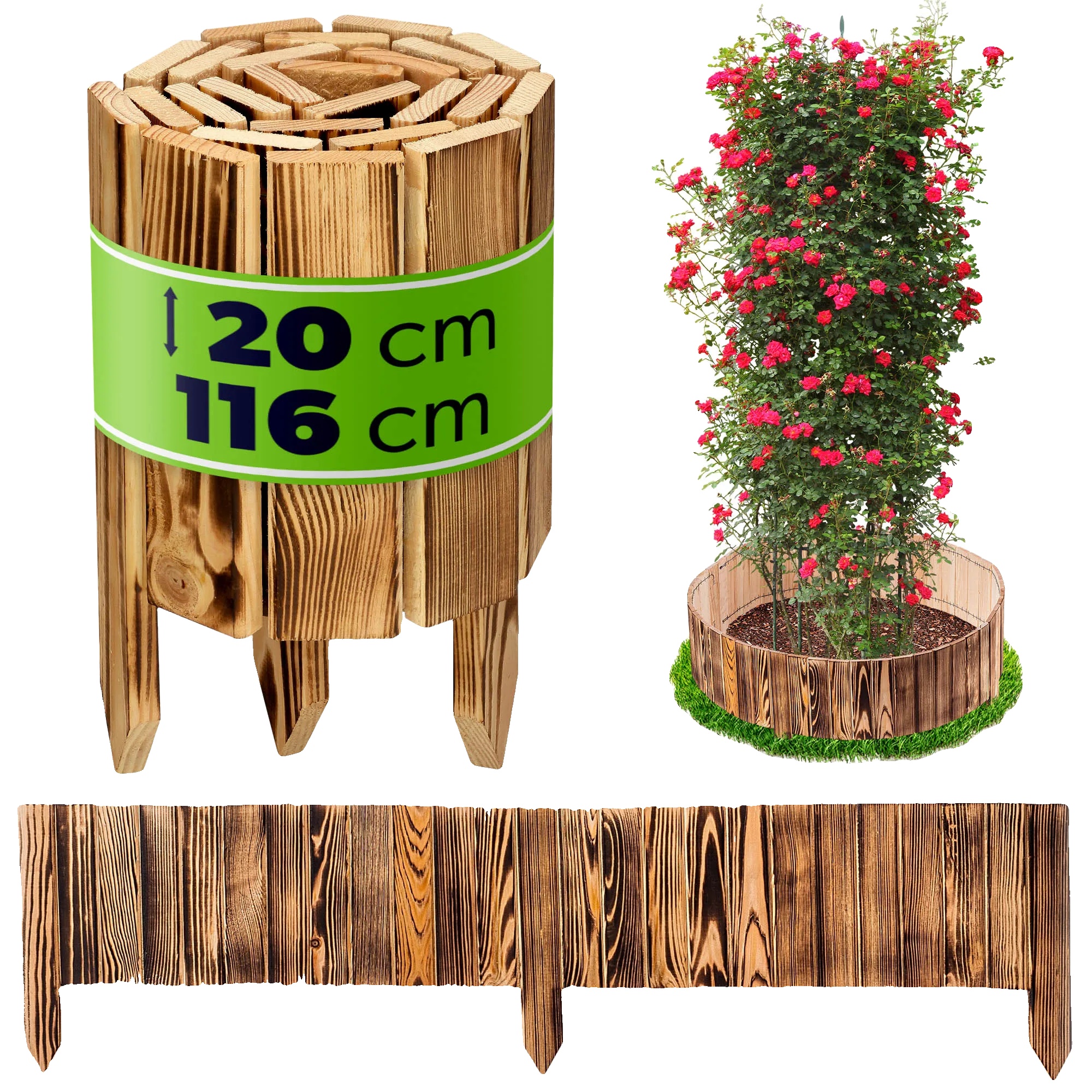 Gartenzaun, Langlebiges Holz, 20 Cm Höhe, 116 Cm Länge, Wetterfest, Einfache Montage