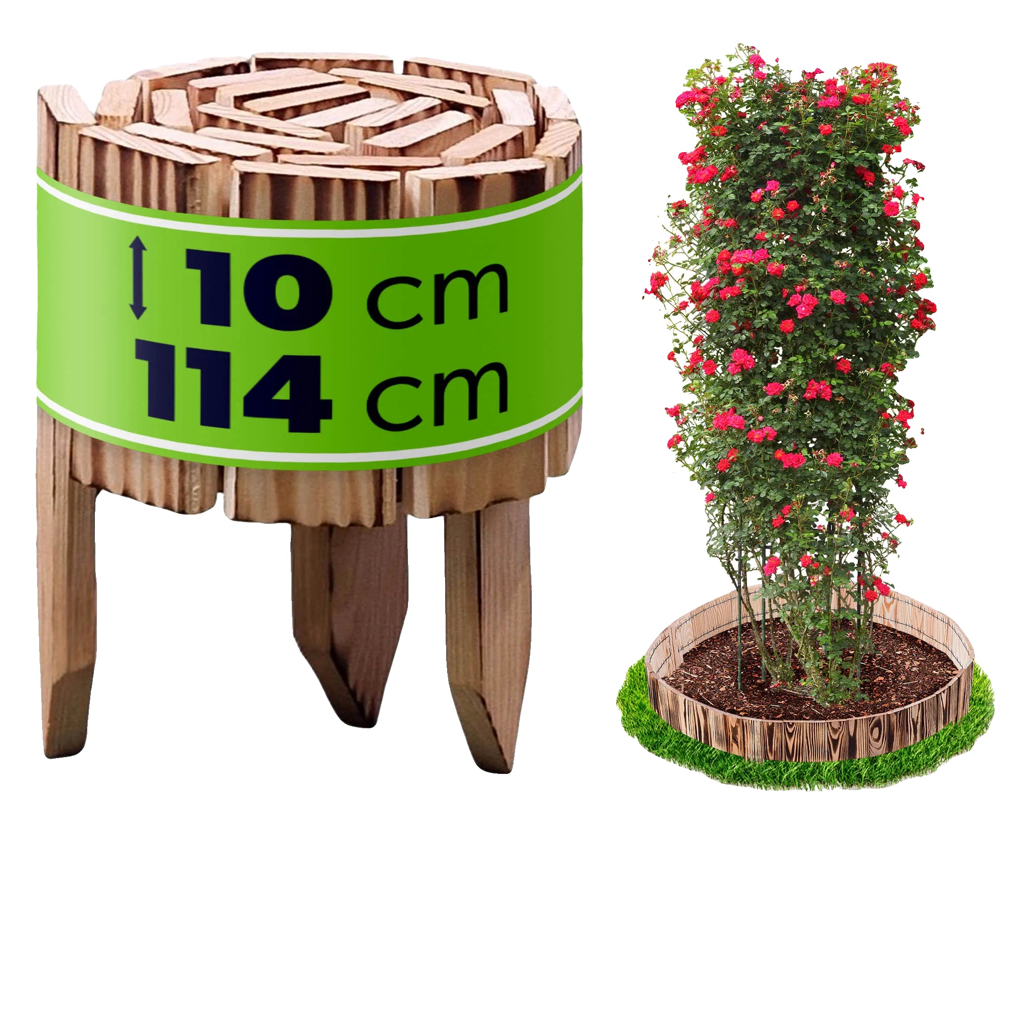 Gartenzaunrand, 10 Cm Höhe, 114 Cm Länge, Wetterfest, Langlebiges Holz, Werkzeugfreie Montage