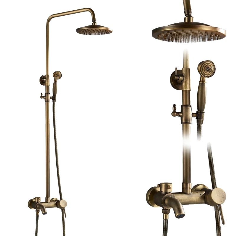Duschset, Regenfall-design, Höhenverstellbar, Antike Messing B01