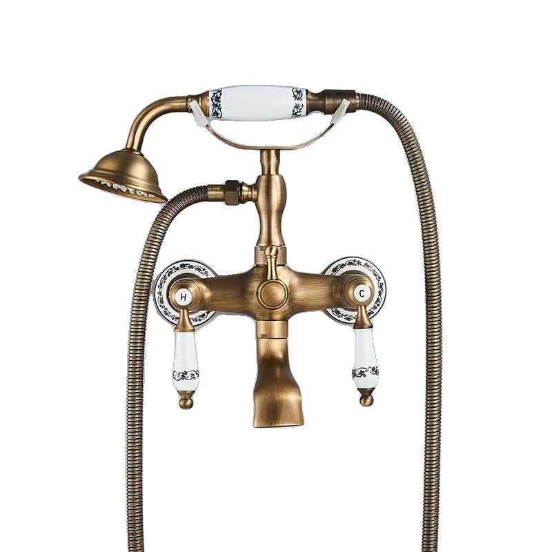 Badewannen-duscharmatur-set, Dual-handle, Handbrause, Antike Messing B