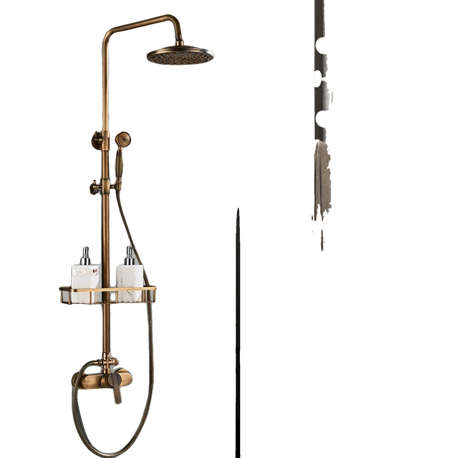 Duschsystem-set, Antikmessingfarbene Oberfläche, Höhenverstellbar, Bronze