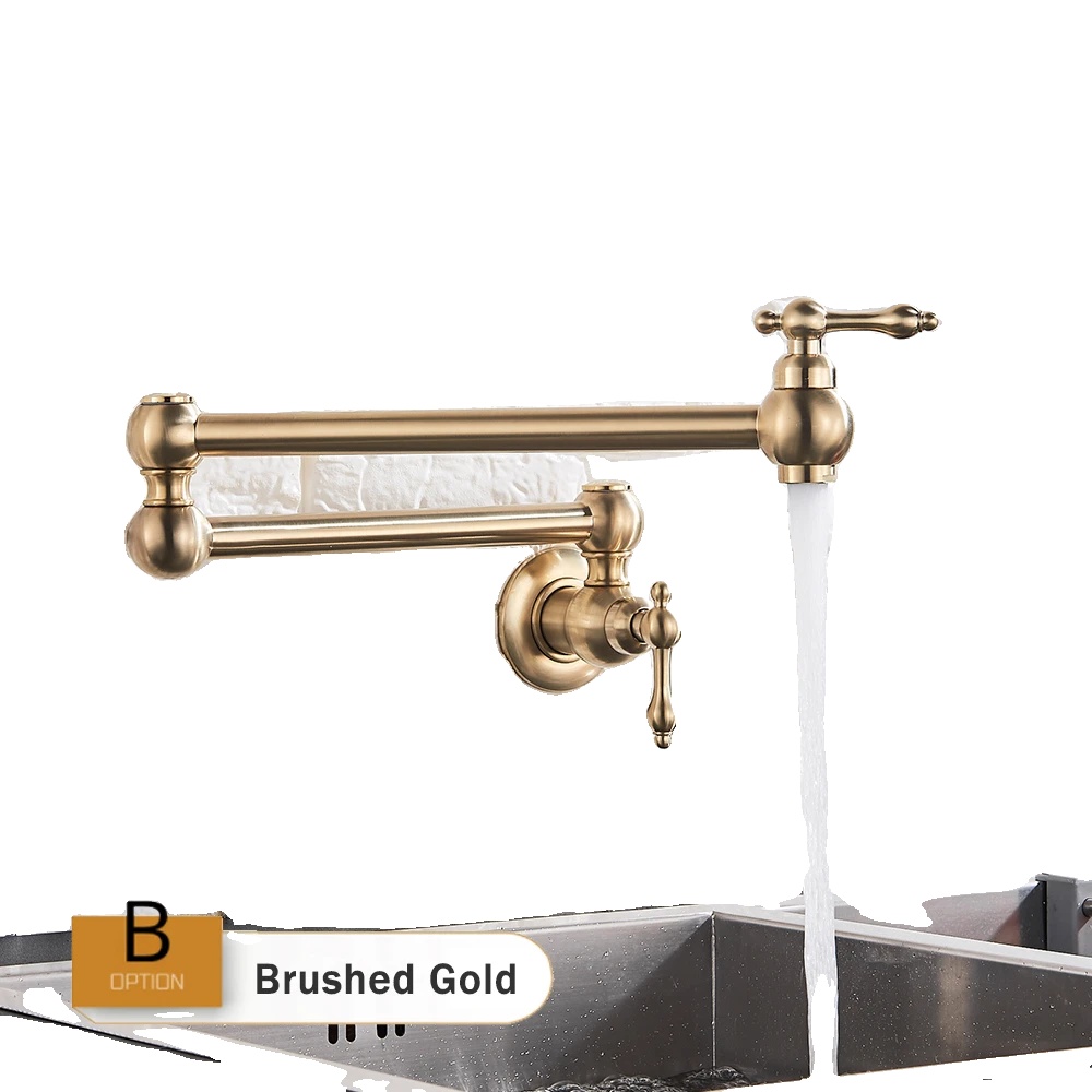 Topffüllarmatur, Ausziehbare Auslauf, Doppelgriff-design, Gebürstetes Gold B