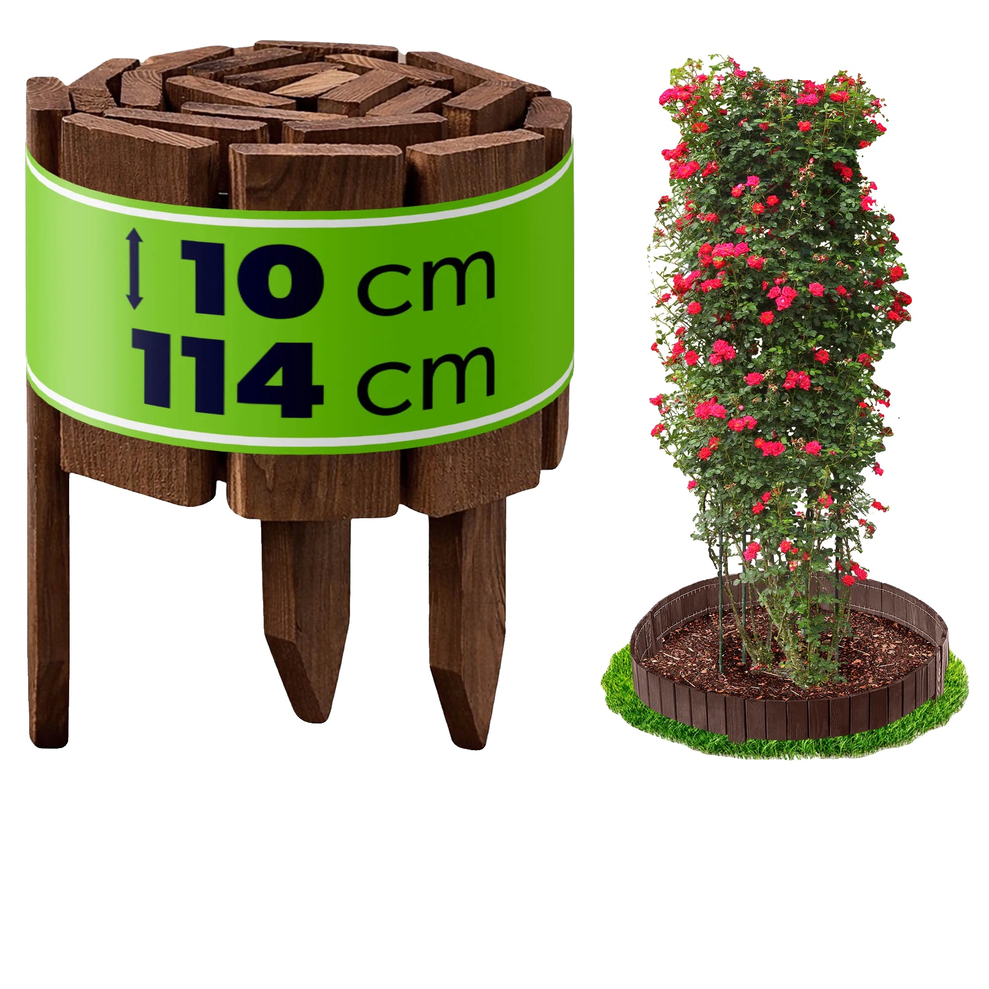 Gartenzaun, Holzmaterial, Abmessungen 10x114 Zoll, Geeignet Für Blumenbeete, Werkzeugfreie Montage, Langlebige Konstruktion