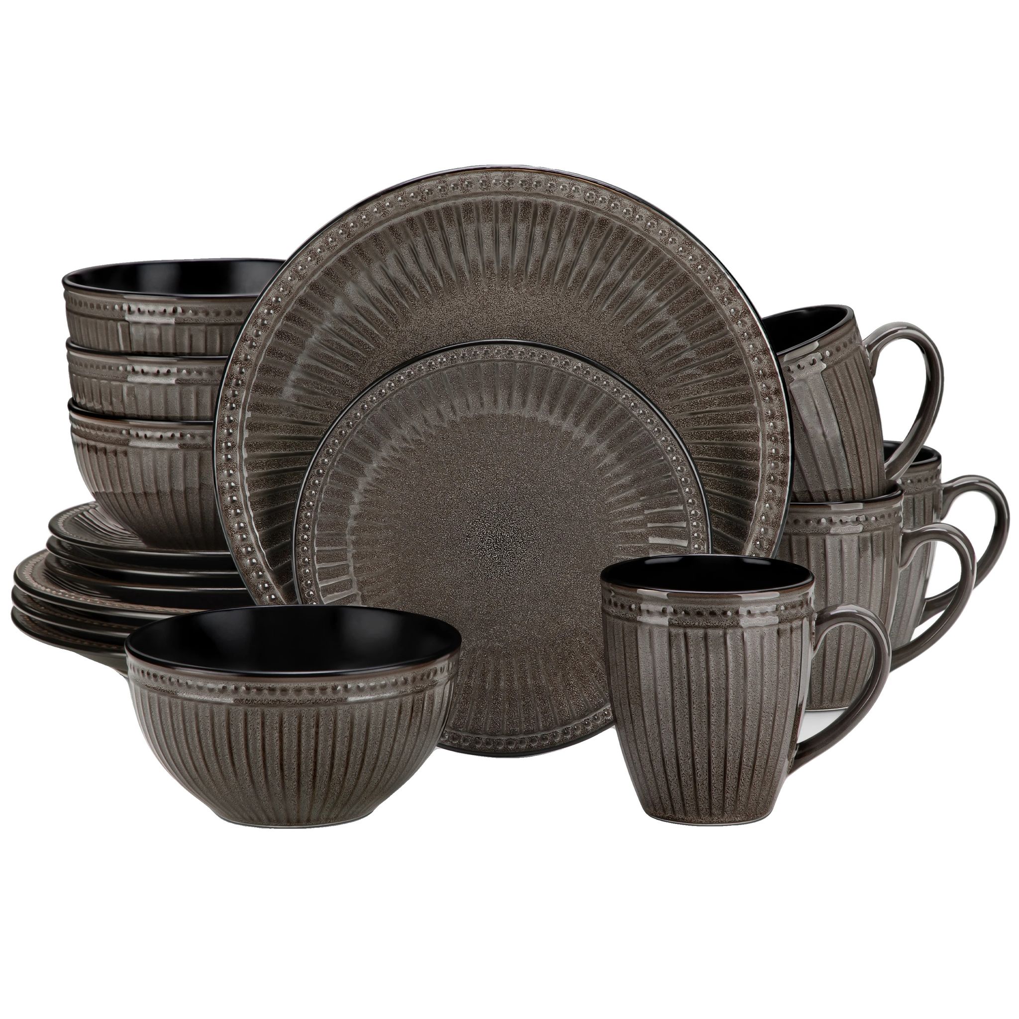 Keramikteller-set, Elegantes Design, Vielseitiges Geschirr, Dunkelbraun, 16 Stück