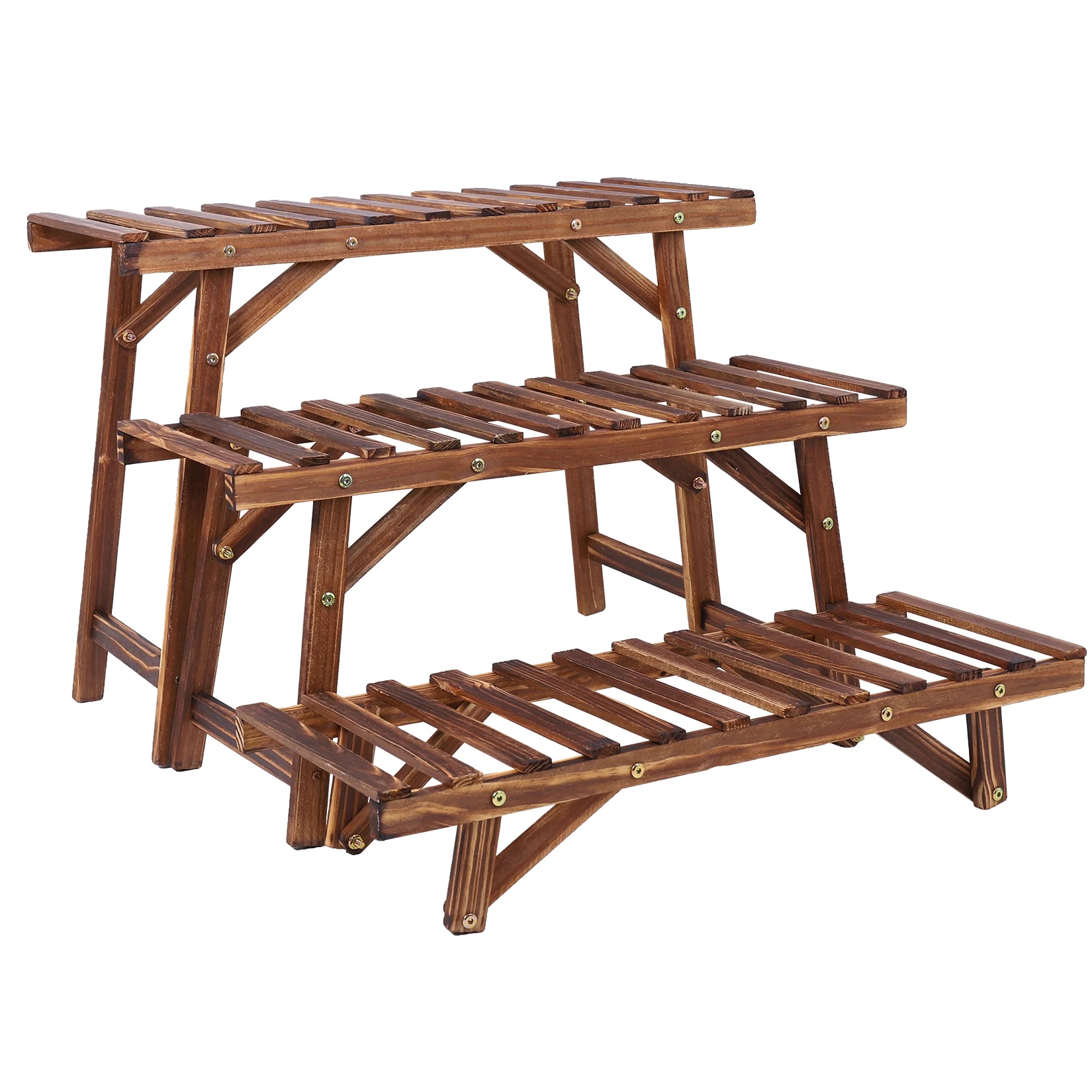 Pflanzenständer, 3-stufiges Design, Langlebige Holzbauweise, Dunkelbraun