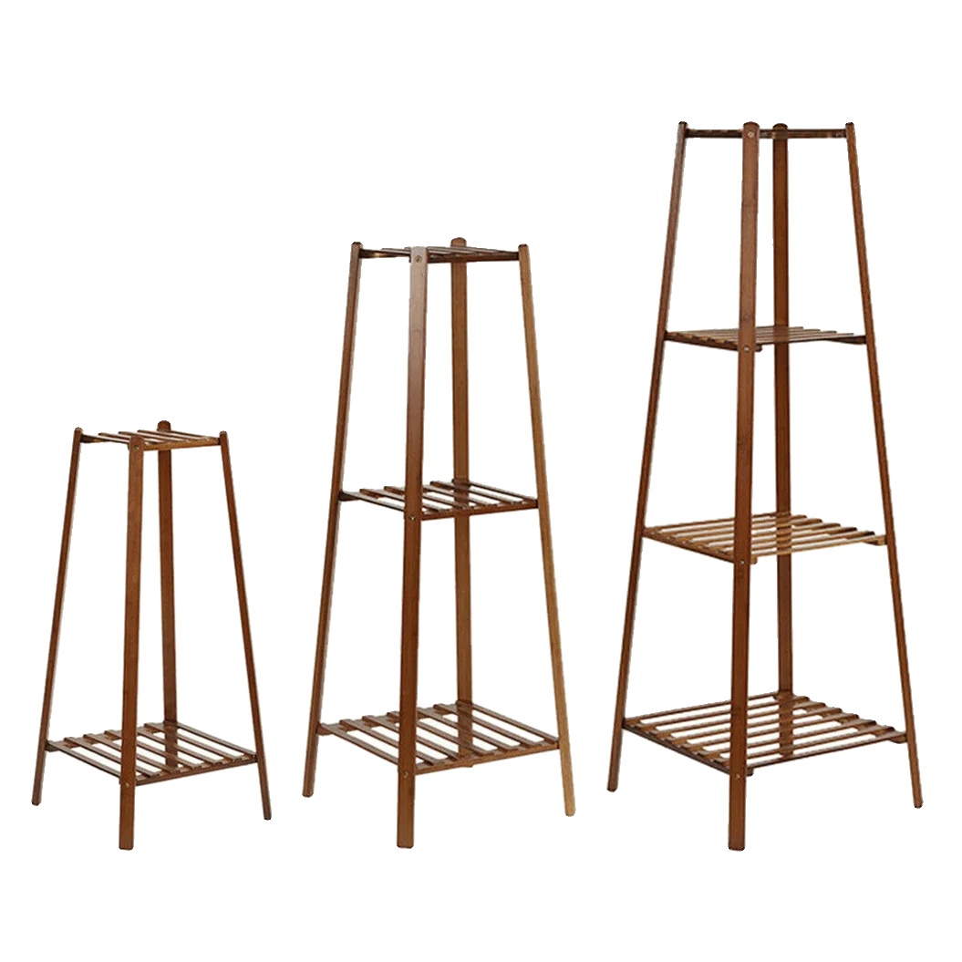 Pflanzenständer, Gestuftes Design, Langlebige Bambus-konstruktion, Dunkelbraun-a, M(3 Ebenen)