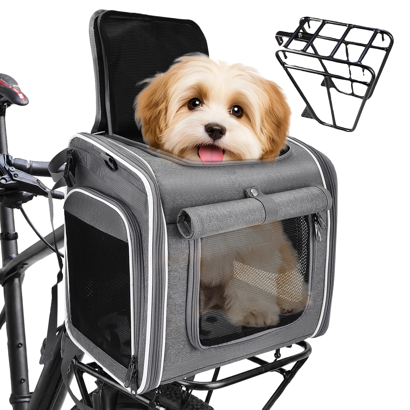 Hund Fahrradträger, Tragbares Design, Geeignet Für Kleine Rassen, Dunkelgrau