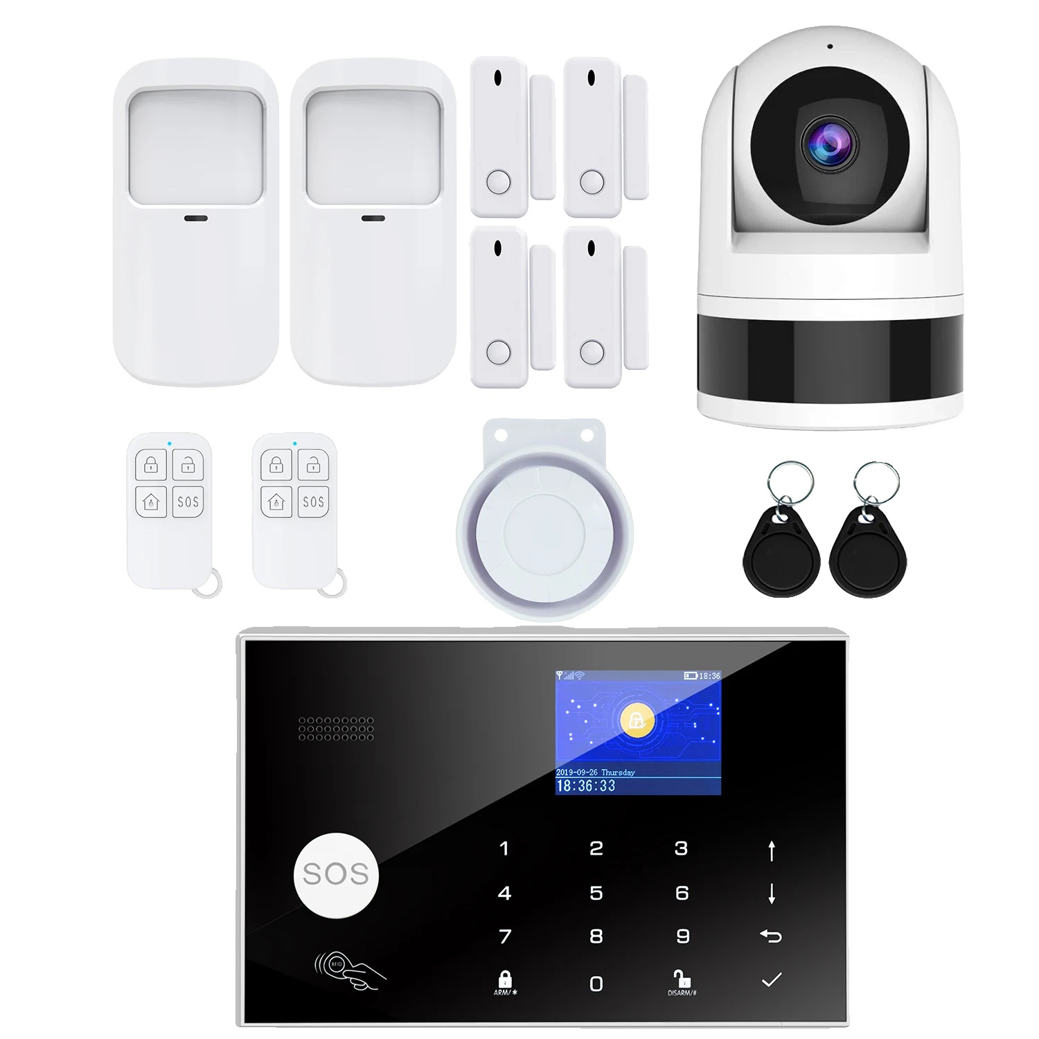 Smart Home Sicherheitsystem, Drahtlose Konnektivität, Mobile App Steuerung, Dunkelgrau, Kein Stecker