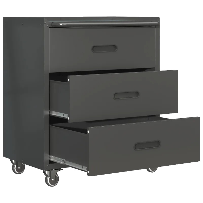 Werkzeugschrank, Kaltgewalzter Stahl, 75 Cm B × 42 Cm T × 88 Cm H, Drei Vollauszugsschubladen, 360° Schwenkbare Rollen, Geeignet Für Werkzeuge Und