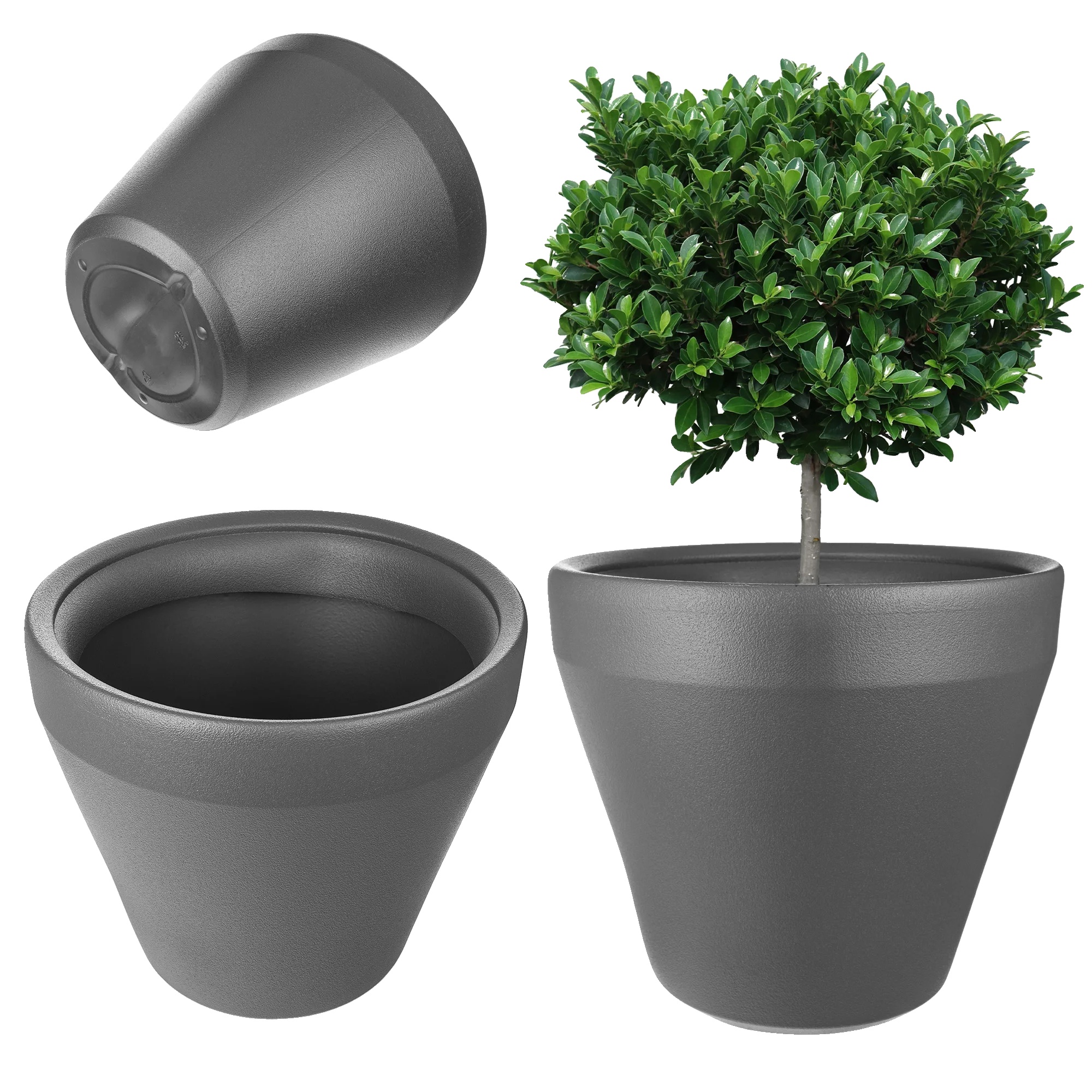 Blumentopf, Langlebiger Kunststoff, Modernes Design, Dunkelgrau-a, Groß-a
