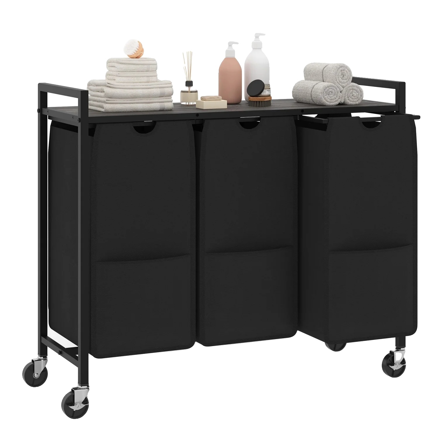 Wäschekorb, Langlebige Abnehmbare Taschen, Platzsparender Organizer, Dunkelgrau