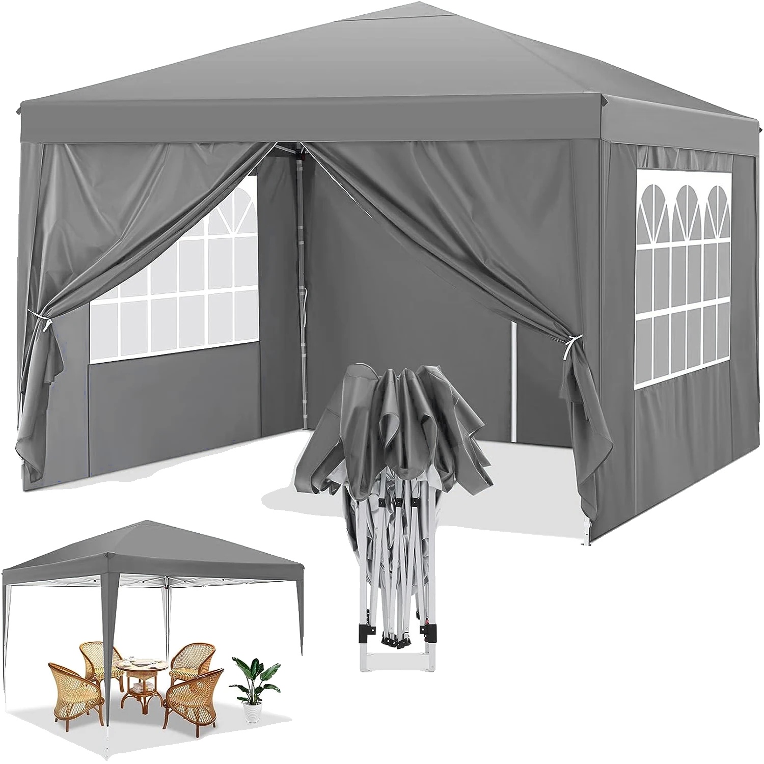 Pop-up Pavillon, Wasserdicht, Uv-schutz, Dunkelgrau