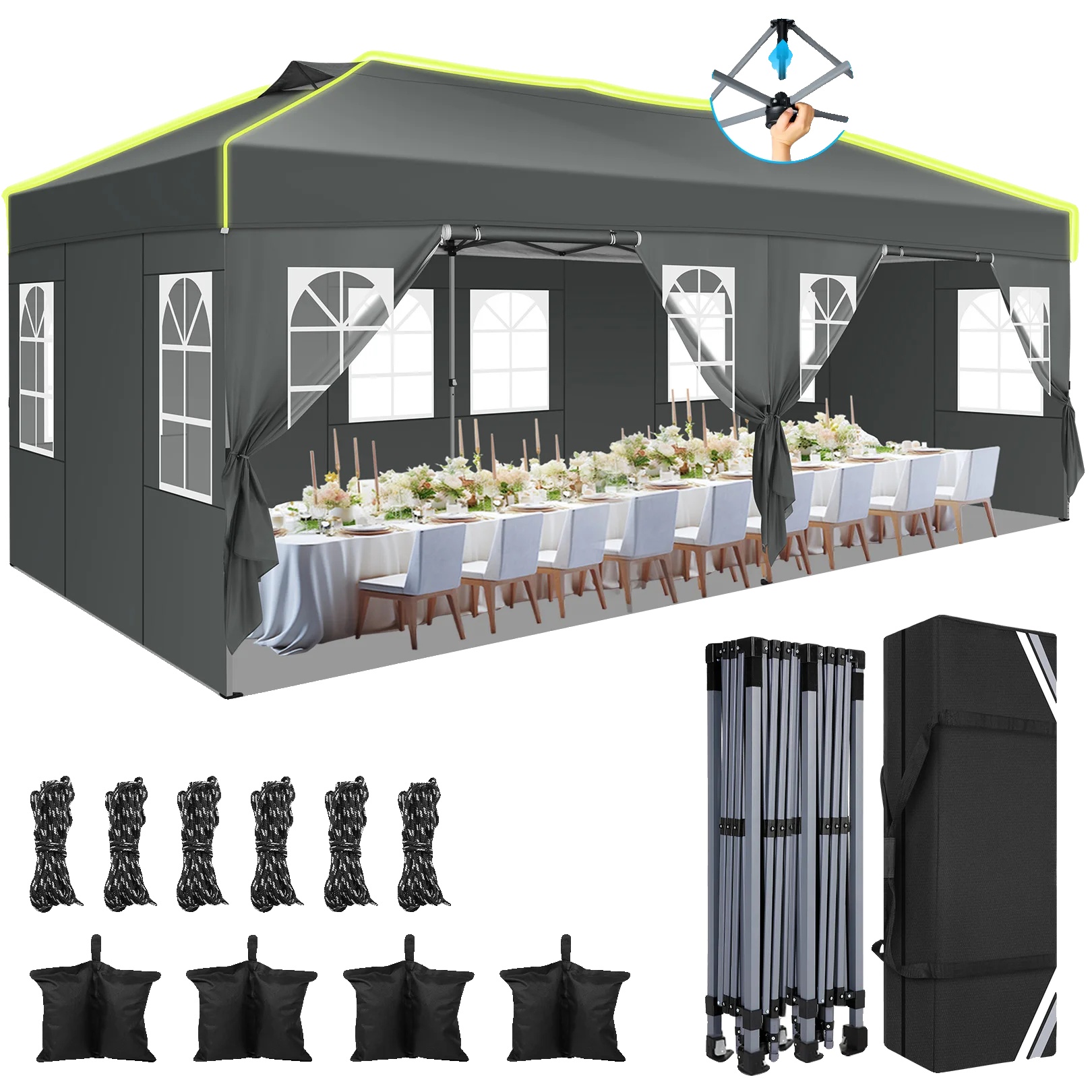 Pavillon, Höhenverstellbar, Wasserdicht, Dunkelgrau