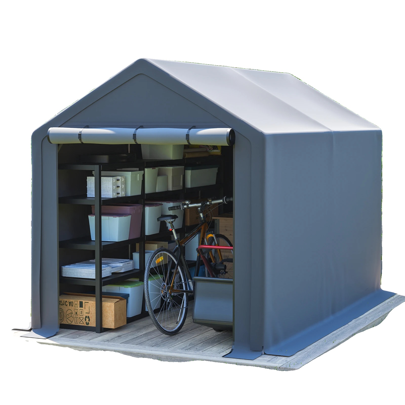 Werkzeugschuppen, Outdoor-fahrradgarage, Mehrzwecklagerunterstand, Dunkelgrau, 6x10ft