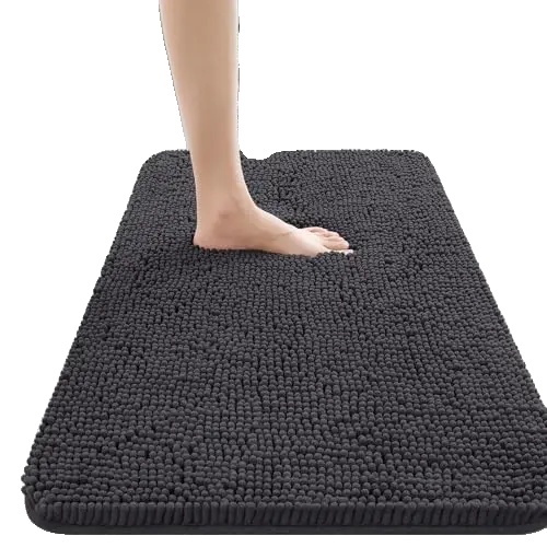 Badezimmerteppich, Weiches Mikrofaser, Modernes Design, Tiefes Grau, 51x76