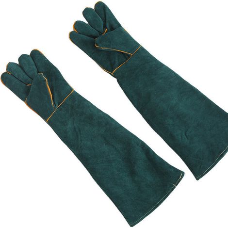 Extra Lange Und Extra Dicke 45 Cm Schweißerhandschuhe — Dunkelgrüne Schweißerhandschuhe / Bissfeste Sicherheitshandschuhe
