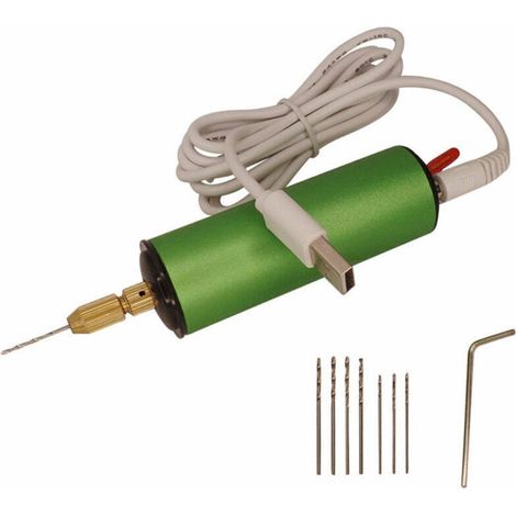 Mini-elektrobohrmaschine Mit 8 Bohrern (0,8 Mm – 1,1 Mm) Für Diy-schmuckherstellung, Aluminiumprodukte, Holzschlüsselanhänger, Harzguss, Dunkelgrün, Von Debuns