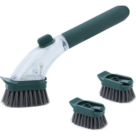 Seifenspenderbürste Mit Griff, Küchenutensilienbürste, Ideal Zum Reinigen Von Töpfen, Pfannen Und Spülbecken (dunkelgrün) Mit 2 Bürstenköpfen