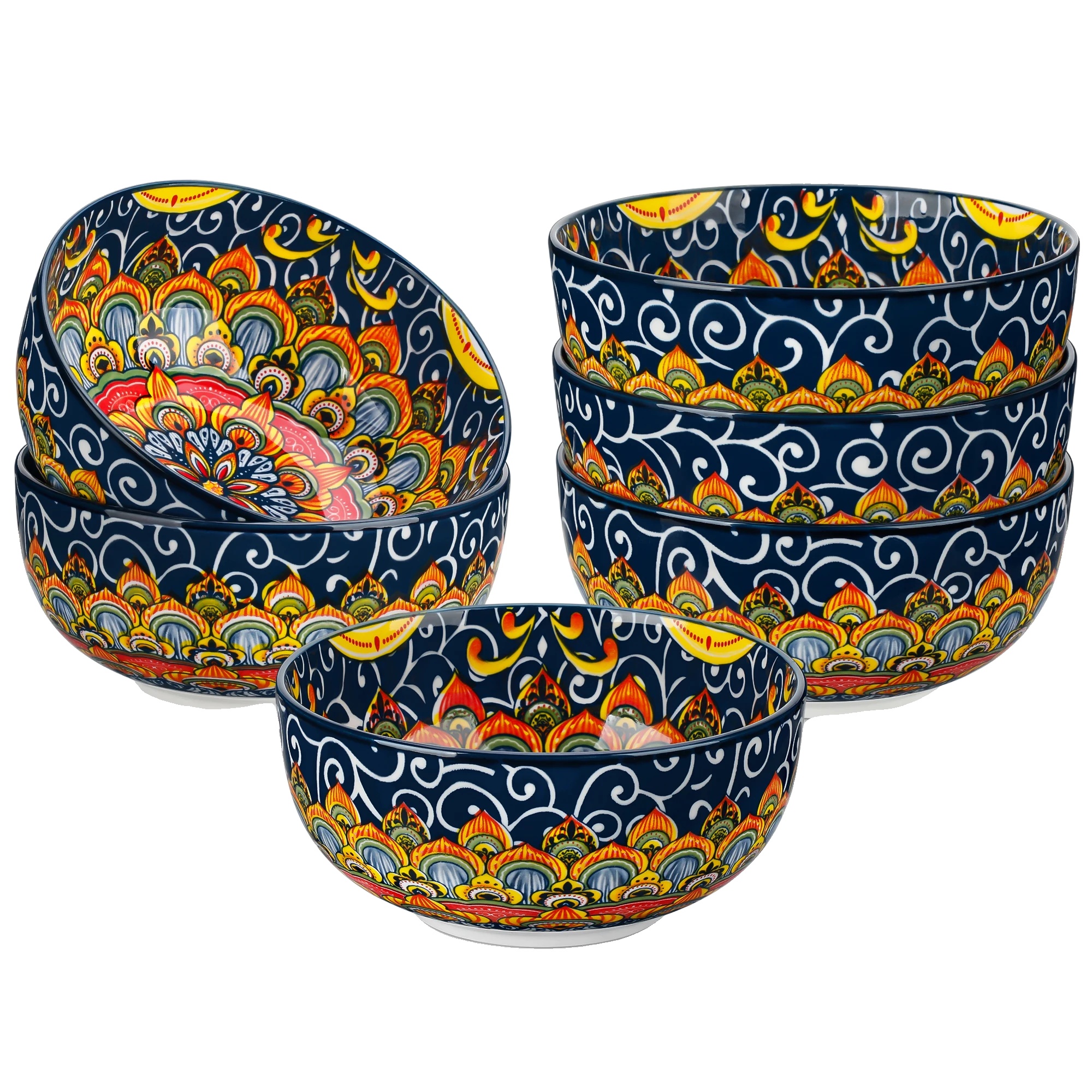 Keramikschalen-set, 28 Unzen Kapazität, Blumenmuster-design, Dunkelgrün, 12 Stück-a