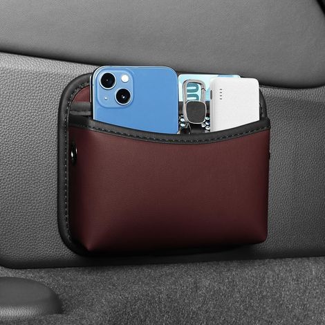 Organizer Für Den Autositz Aus Pu-leder Mit Seitentasche – Mini-aufbewahrungstasche Für Schlüssel, Handy, Dokumente Und Mehr – Dunkelrot
