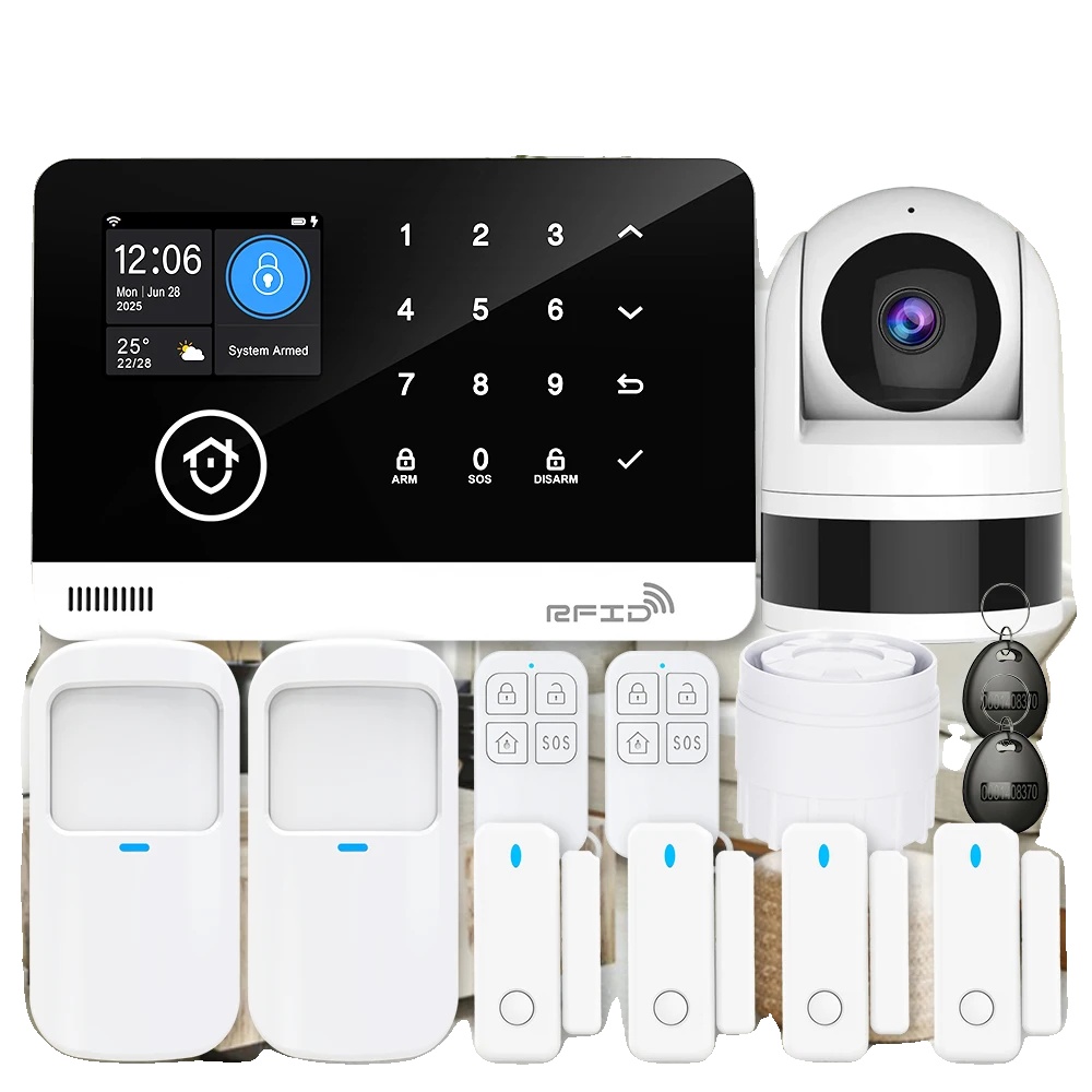 Haussicherheitsalarmsystem, Touchscreen-tastatur, Bewegungsmelder, Elfenbein, Kein Stecker