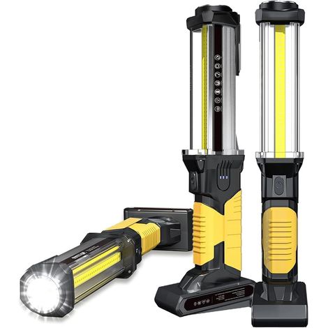 2er-set Cob-led-arbeitsleuchten, 1500 Lm – Wiederaufladbar – Magnetisch Mit Haken – Ohne Griff – Wasserdicht (ipx4) – Notbeleuchtung Für Garagenreparaturen – Gelb