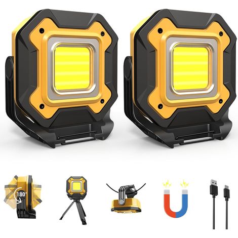 2er-set Led-arbeitsleuchten – 6000 Mah – 16 Stunden Akkulaufzeit – Magnetisch – Wasserdicht (ipx5) – 360° Drehbar – Ideal Für Autoreparaturen Und Camping