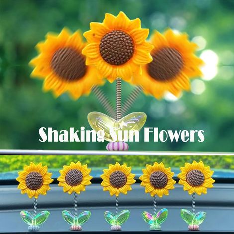 5 Sonnenblumen-auto-armaturenbrett-dekorationen: Bewegliche Sonnenblumenköpfe, Perfekt Für Die Innenausstattung Von Kleinen Mädchenautos, Als Bürodekoration Und Als Geschenk.