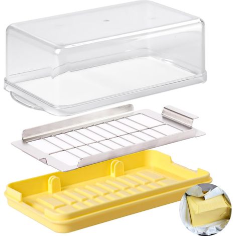 Butterdose Aus Kunststoff Mit Deckel, Butterschneider, Butterdose Mit Gabel Für 454 G, Teilbar In 20 Gleiche Portionen, Käseaufbewahrungsbox (gelb)