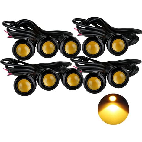Eagle Eye Led-positionsleuchten – Schlankes 18-mm-set, Gelb, 10 Stück, Schwarzes Gehäuse – Tagfahrlicht (drl) – Rück-/nebelscheinwerfer/warnleuchte – Geeignet Für Auto, Motorrad, Lkw Und Boot