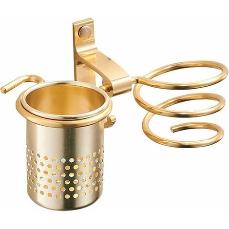 Haartrocknerhalter Mit Becherhalter, Ablage Für Föhne, Wandhalterung Aus Metall, Badezimmerregal, Gold, Von Debuns