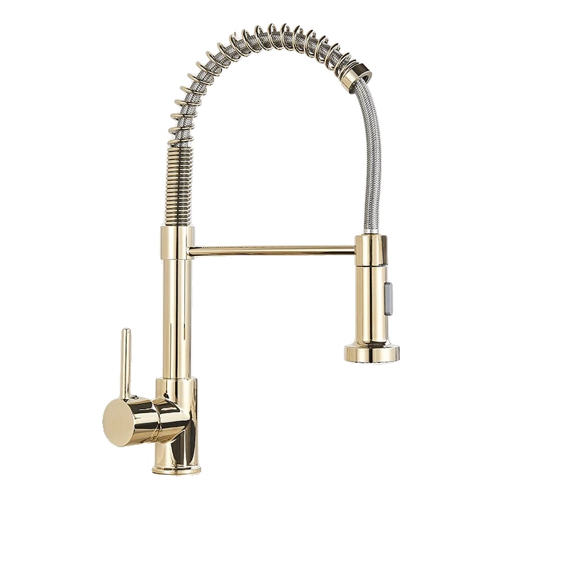 Küchen-springwasserhahn-set, Doppelwasser-modi, Ausziehbarer Einhebelmischer Für Heißes Und Kaltes Wasser, Goldene