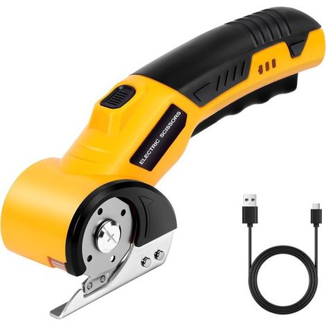 Kabelloser Universalschneider – Elektrische Schere – Kartonschneider – Rotierende Klinge – Schneidet Leder, Pvc, Teppich, Karton Und Mehr – 2000 Mah – Gelb