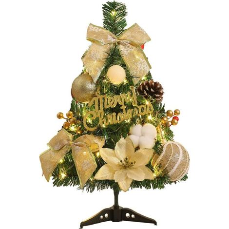 Mini-weihnachtsbaum Mit Lichterkette Und Schleife – Ideal Für Tische, Auslagen Und Schaufenster – 1 Stück, 60 Cm, Gelb