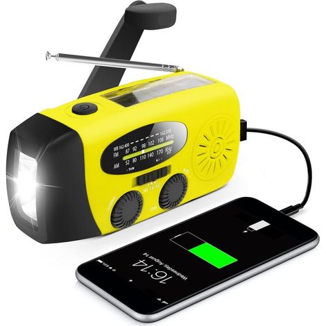 Notradio Mit Handkurbel, Led-taschenlampe, Tragbarem Am/fm-empfang, Inklusive 1 Stück 2000mah Handy-ladegerät (gelb).