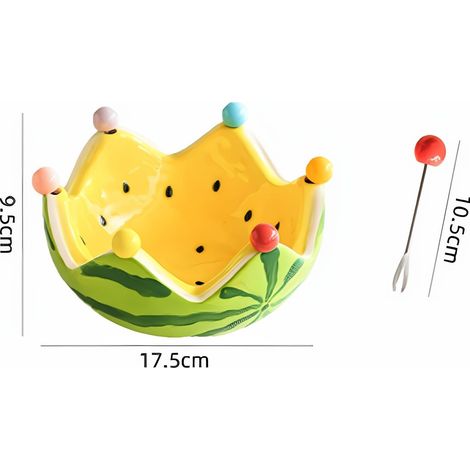 Obstschalen-set In Wassermelonenform Aus Keramik Mit 6 Edelstahlgabeln – Farbenfrohe Servierschale Für Sommerpartys, Obstsalate, Picknicks Und Aktivitäten