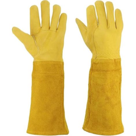 Schnitt- Und Durchstichfeste Gartenhandschuhe (gelber Ledergürtel, Größe M, Mit Handflächenpolsterung)