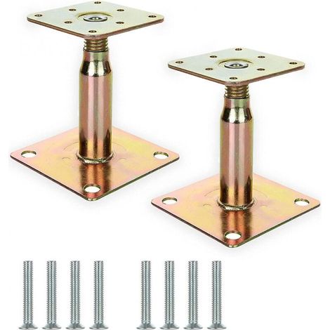 Set Aus 2 Verstellbaren, Verzinkten Pfostenstützen, 100 Bis 150 Mm – Für Bauzwecke – Gold, Debuns
