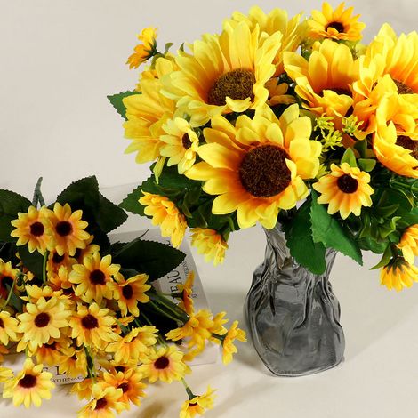 Set Mit 2 Realistischen Künstlichen Sonnenblumen, Große Sonnenblumen Mit Sichtbaren Stielen, Künstlicher Sonnenblumenstrauß Zur Dekoration, Künstliche Gelbe Blumen